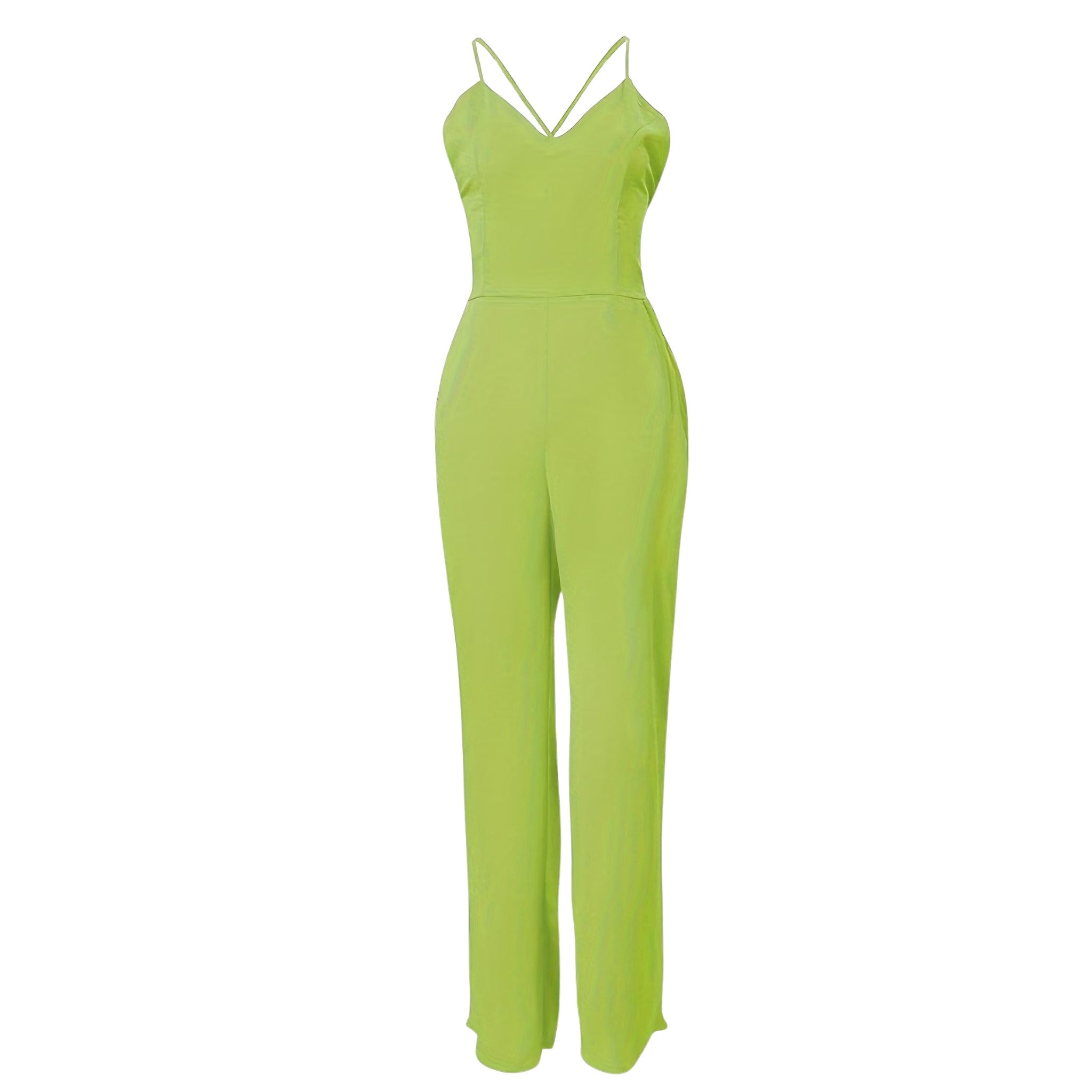 Women’s Cross Strap Back Jumpsuit – Wide Leg Solid Design