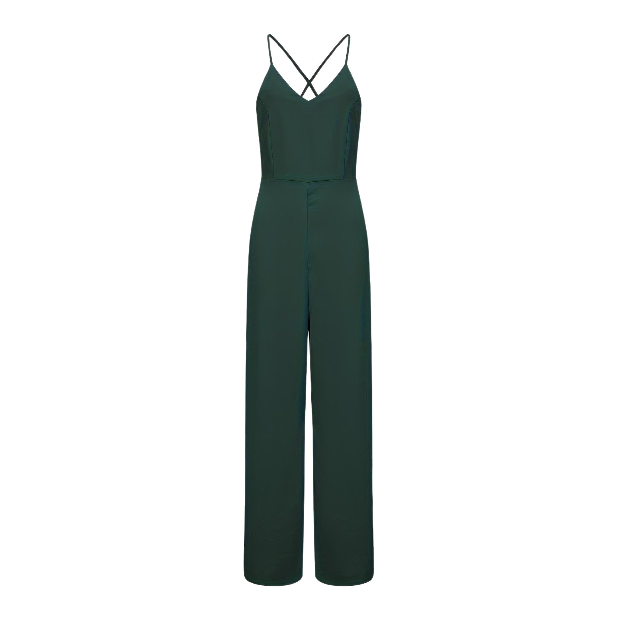 Women’s Cross Strap Back Jumpsuit – Wide Leg Solid Design
