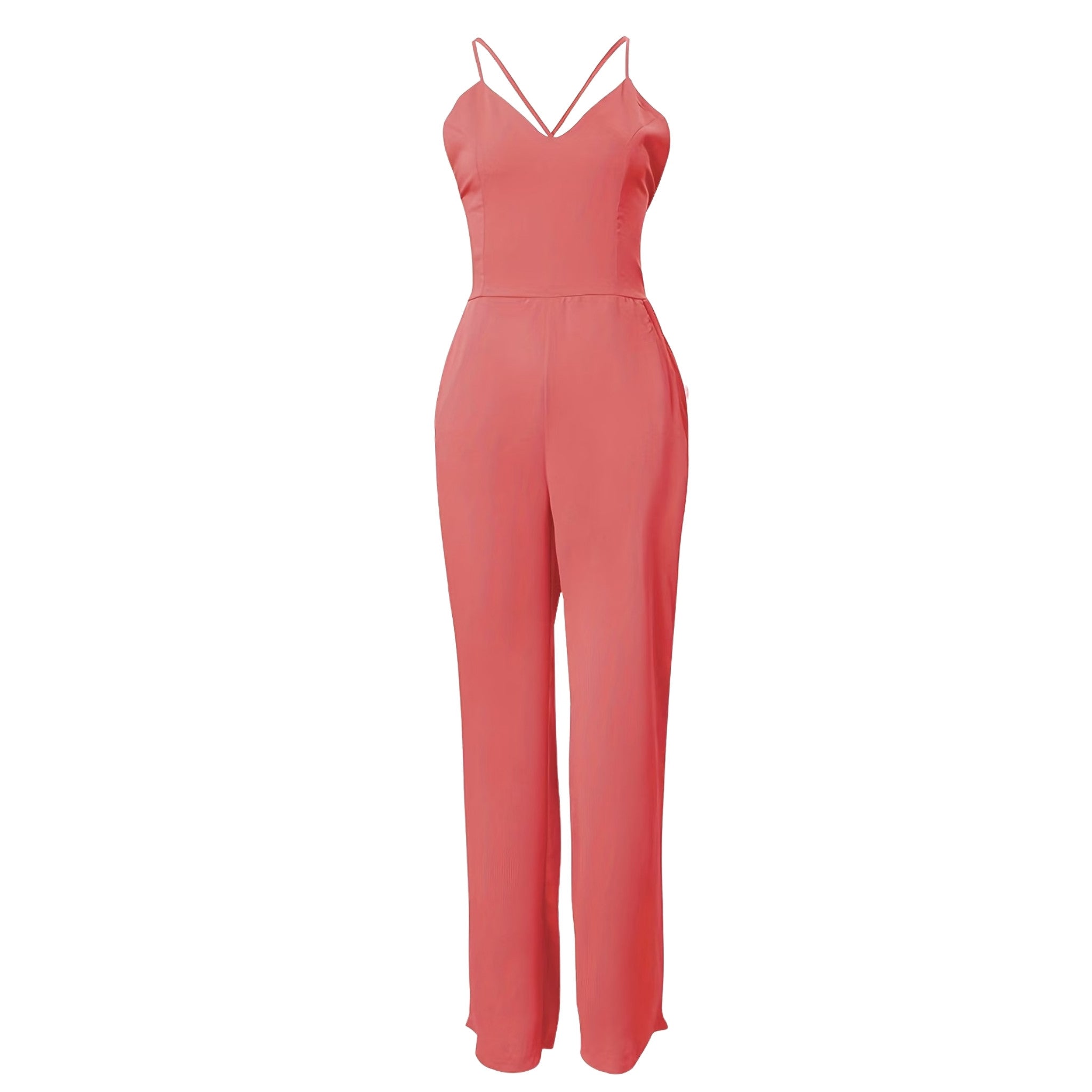 Women’s Cross Strap Back Jumpsuit – Wide Leg Solid Design