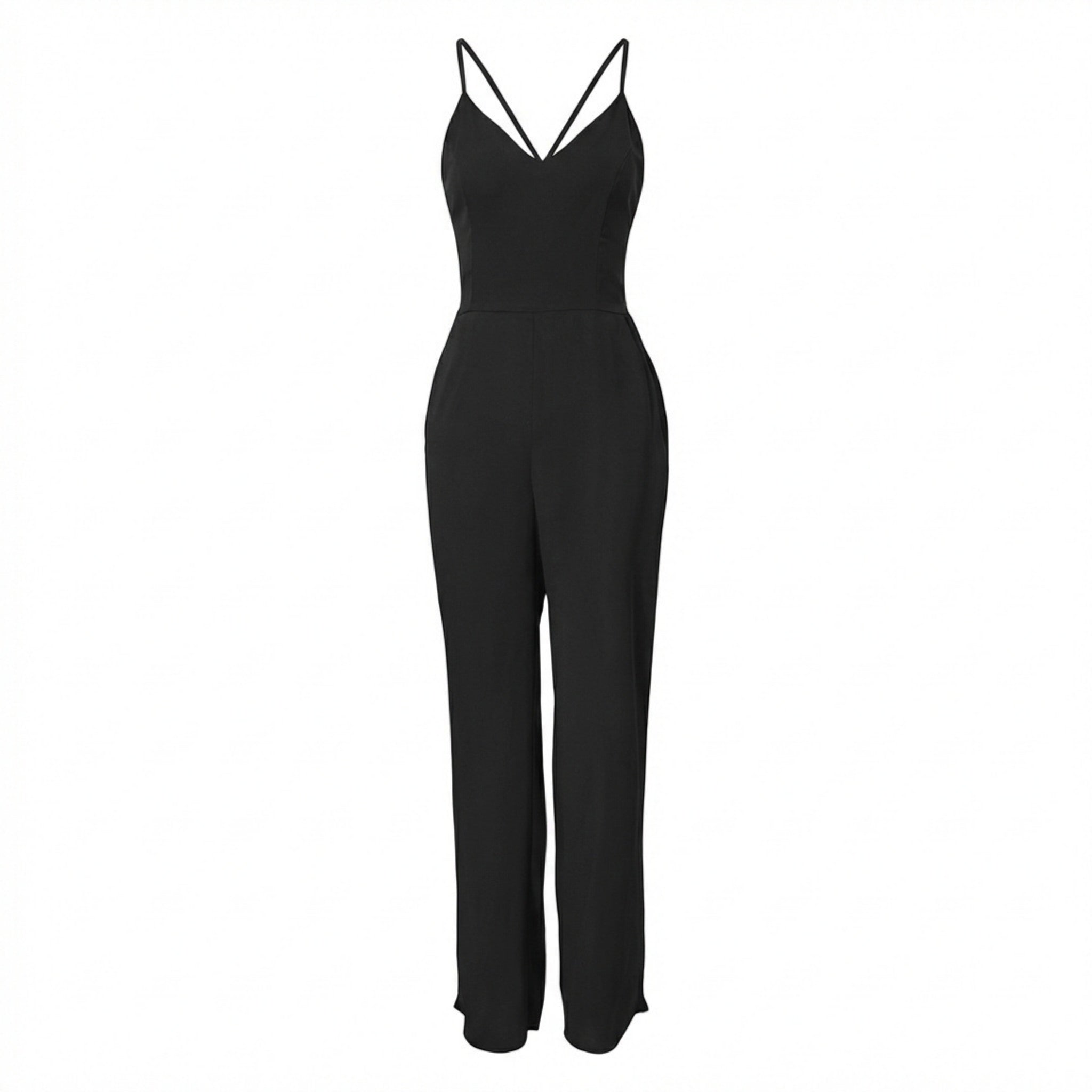 Women’s Cross Strap Back Jumpsuit – Wide Leg Solid Design