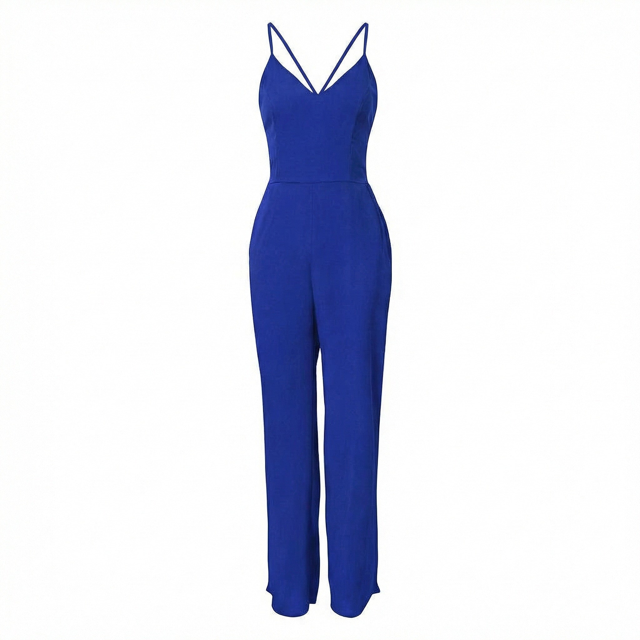 Women’s Cross Strap Back Jumpsuit – Wide Leg Solid Design