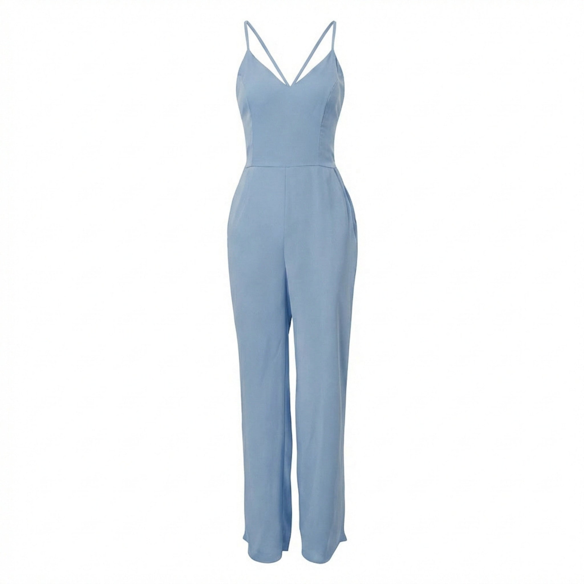 Women’s Cross Strap Back Jumpsuit – Wide Leg Solid Design