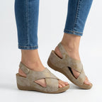 Women’s Cross Strap Platform Sandals – Open Toe Hook-and-Loop Style