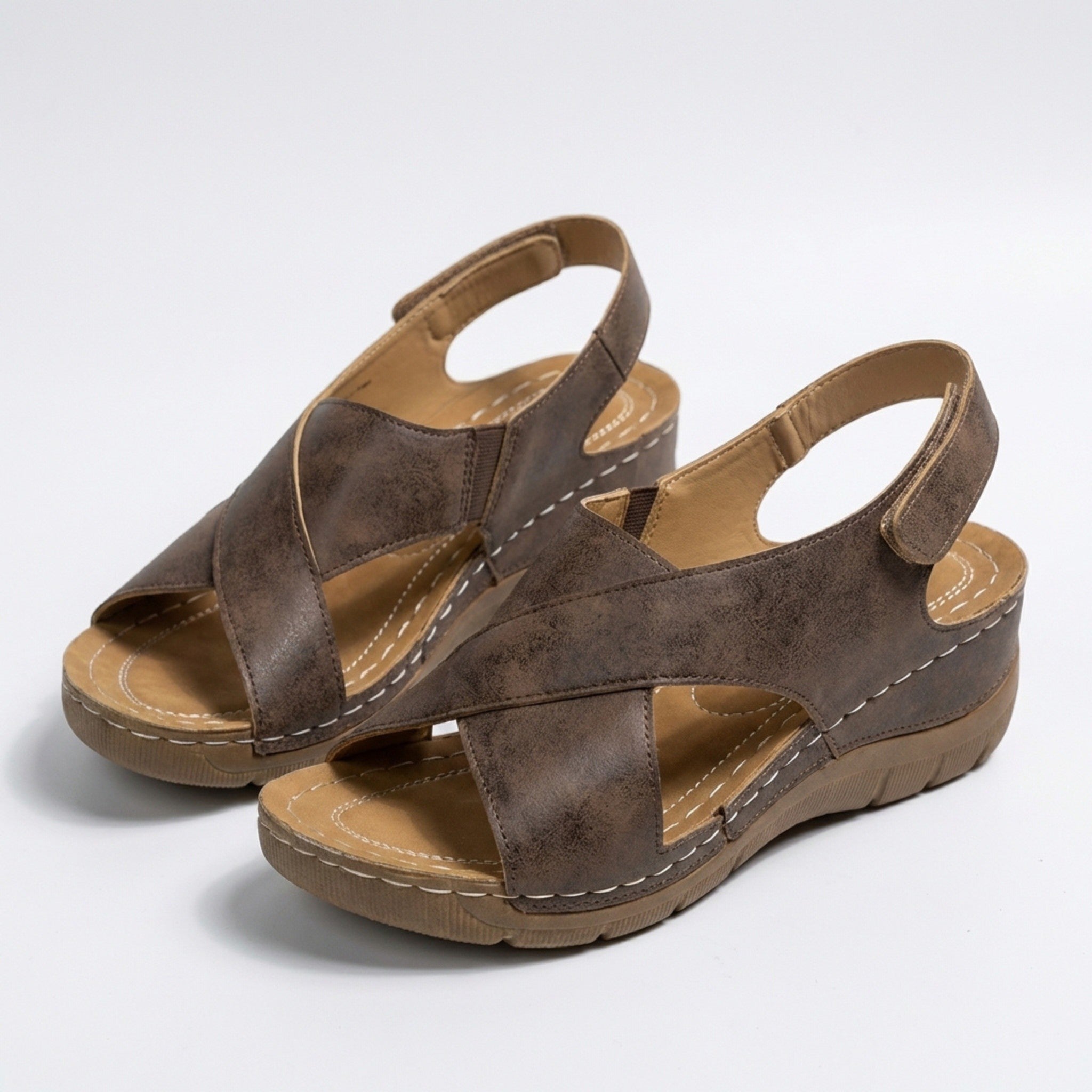 Women’s Cross Strap Platform Sandals – Open Toe Hook-and-Loop Style