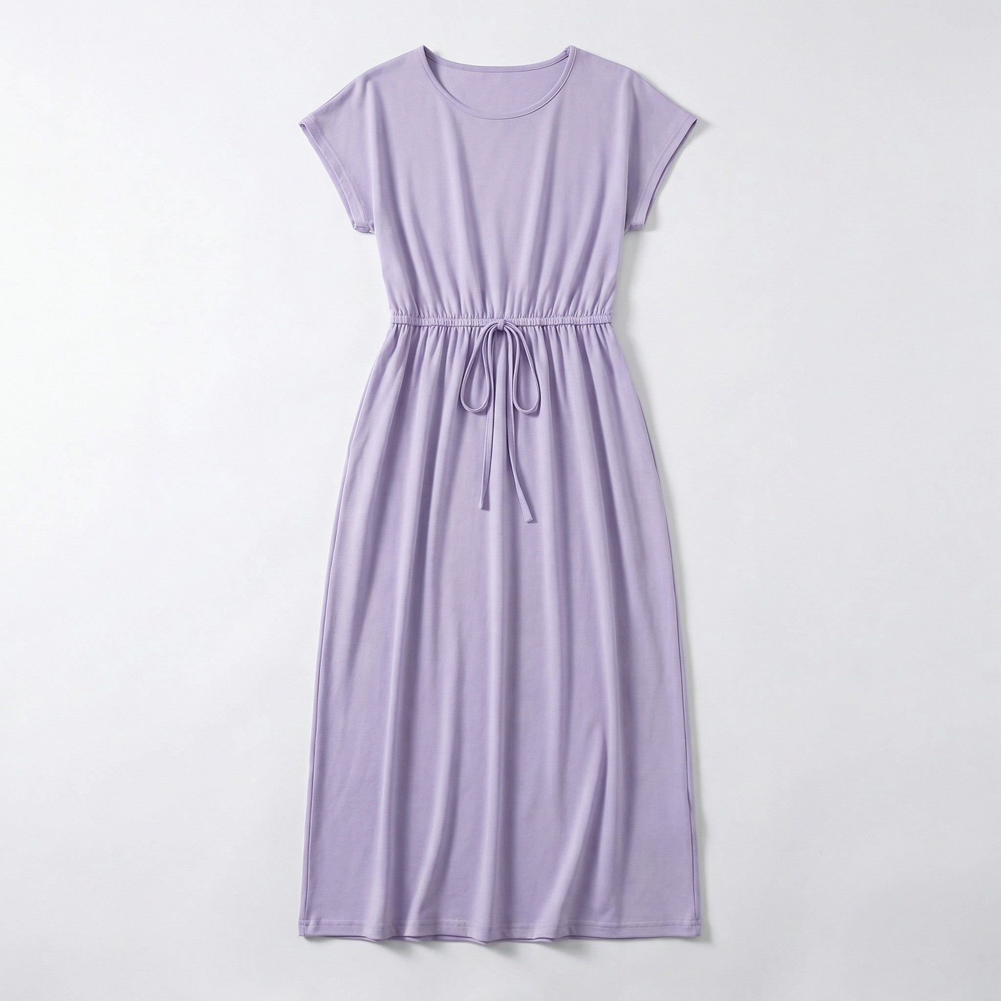 Women’s Drawstring Waist Maxi Dress – Round Neck Straight Fit