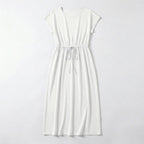 Women’s Drawstring Waist Maxi Dress – Round Neck Straight Fit