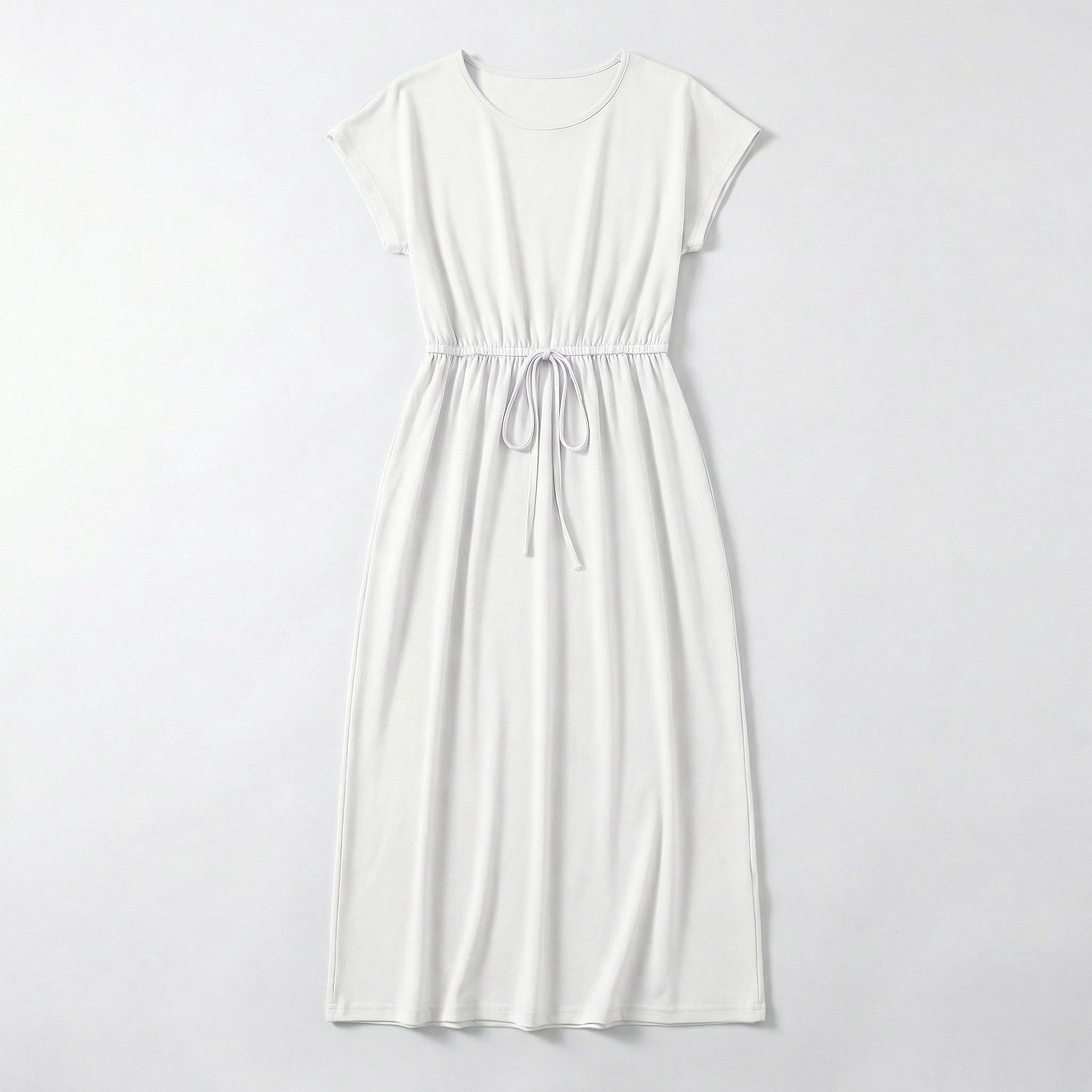 Women’s Drawstring Waist Maxi Dress – Round Neck Straight Fit