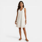 Women’s Embroidered Sleeveless Dress – V-Back Lace Trim