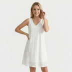 Women’s Embroidered Sleeveless Dress – V-Back Lace Trim