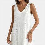 Women’s Embroidered Sleeveless Dress – V-Back Lace Trim