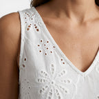 Women’s Embroidered Sleeveless Dress – V-Back Lace Trim