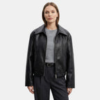 Women’s Faux Leather Jacket – Zip Front Lapel Design