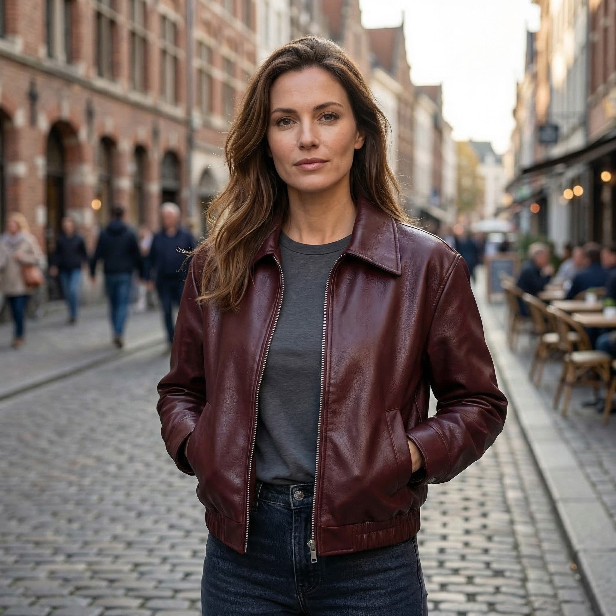 Women’s Faux Leather Jacket – Zip Front Lapel Design
