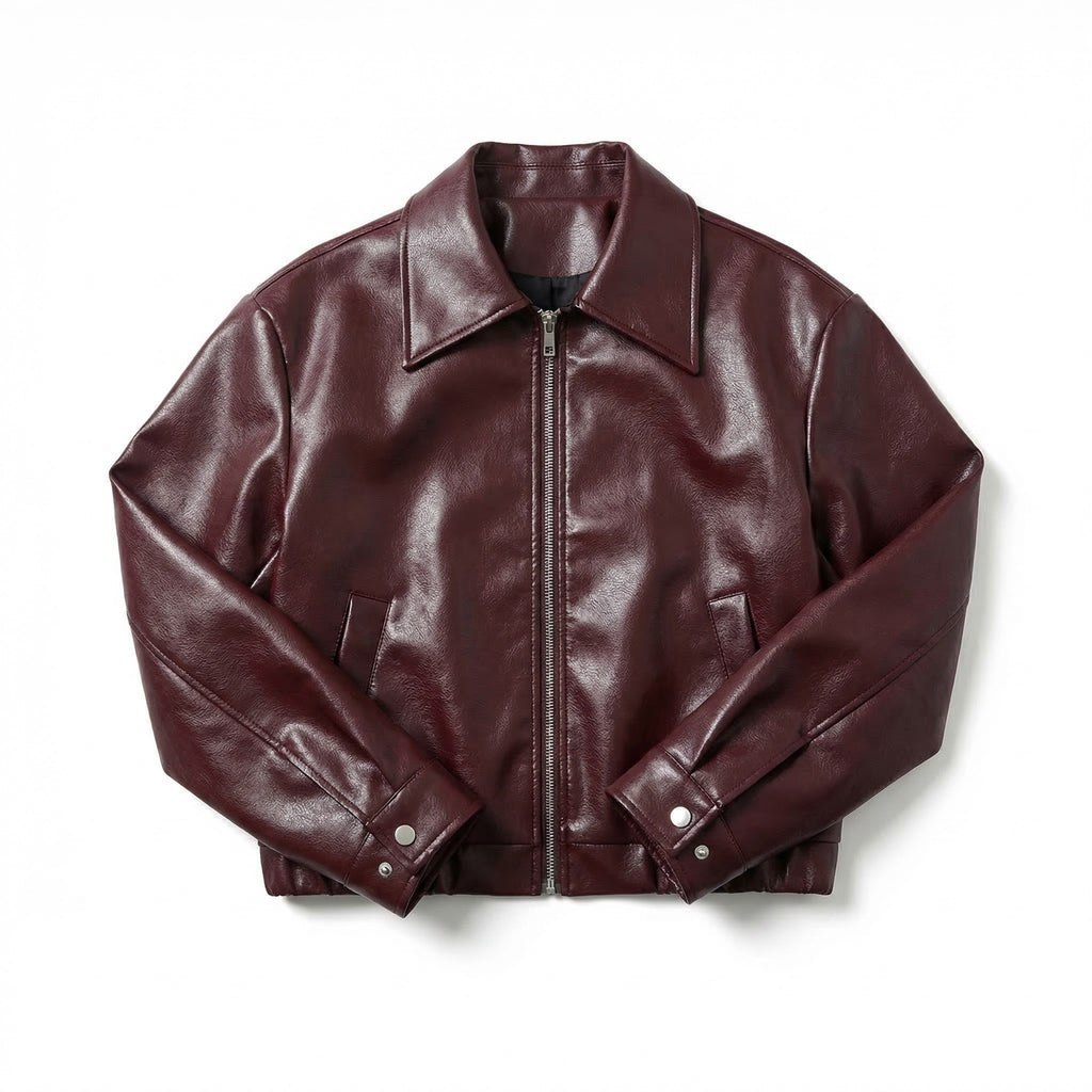 Women’s Faux Leather Jacket – Zip Front Lapel Design