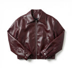 Women’s Faux Leather Jacket – Zip Front Lapel Design