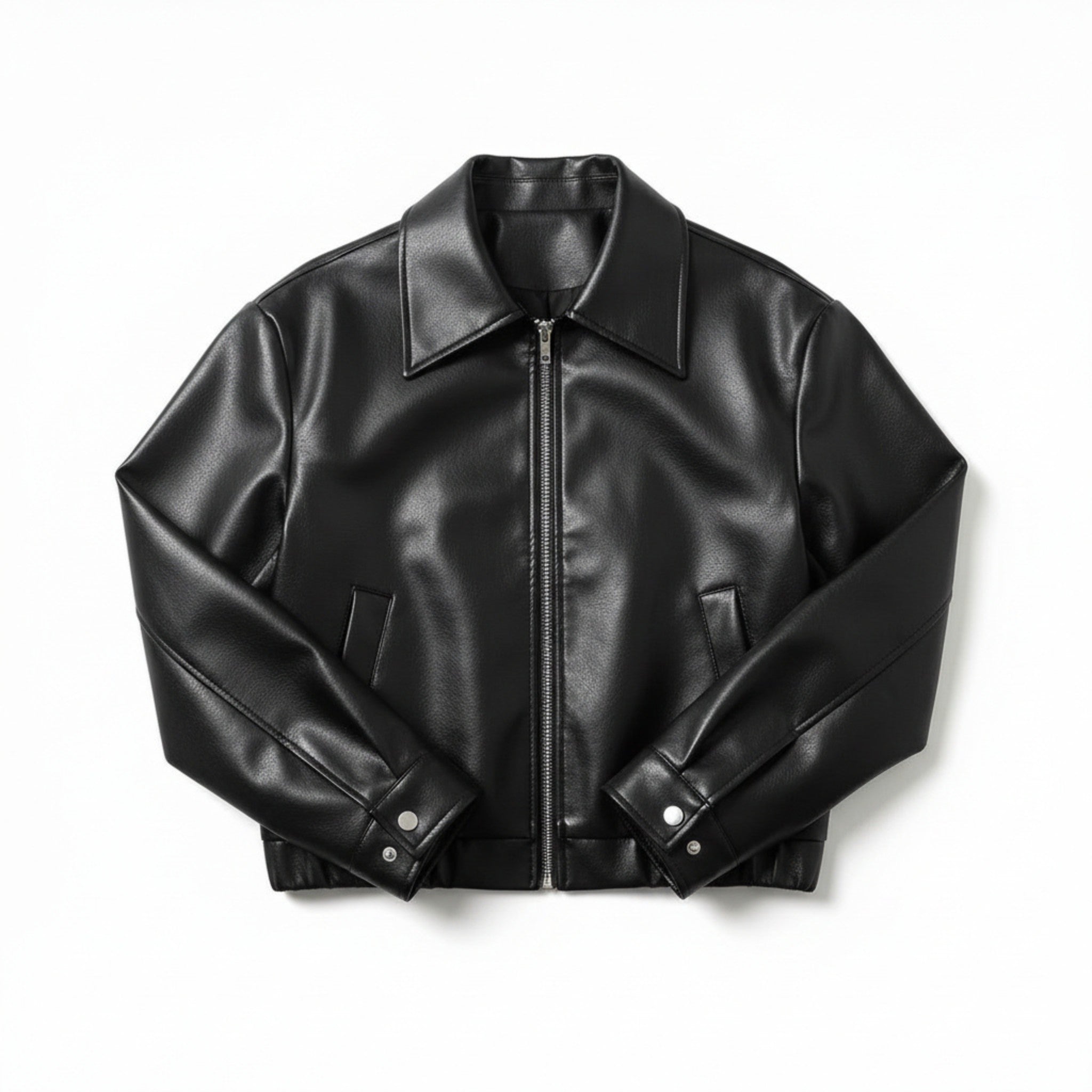 Women’s Faux Leather Jacket – Zip Front Lapel Design