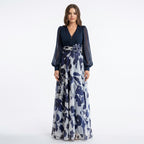 Women’s V Neck Maxi Dress – A Line Chiffon