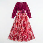 Women’s V Neck Maxi Dress – A Line Chiffon