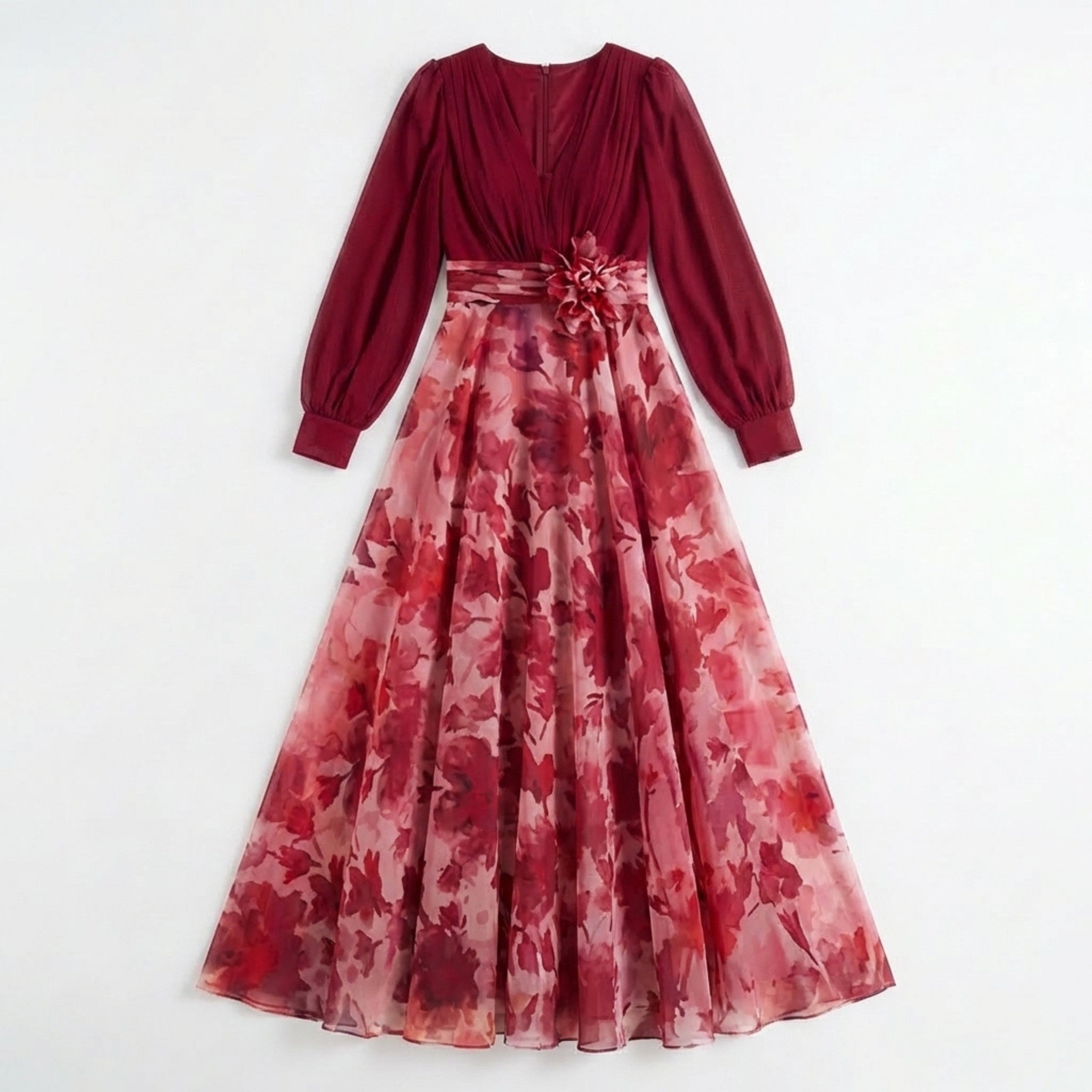 Women’s V Neck Maxi Dress – A Line Chiffon