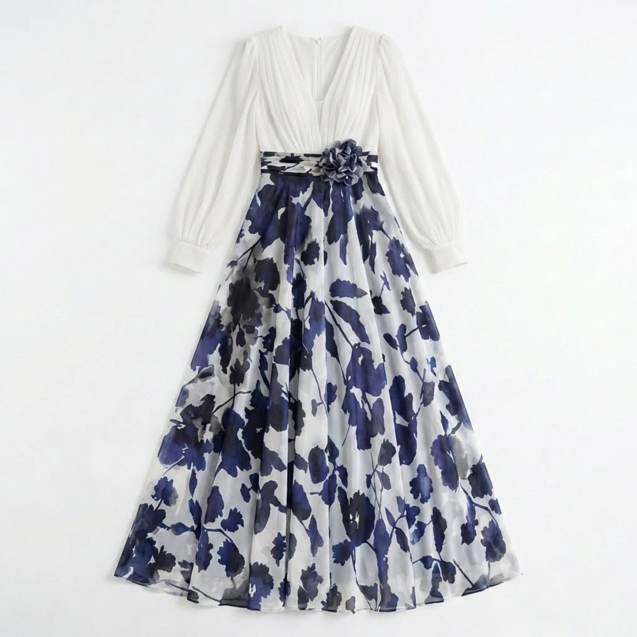 Women’s V Neck Maxi Dress – A Line Chiffon