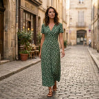 Women’s Floral Maxi Dress – V-Neck Short Sleeve