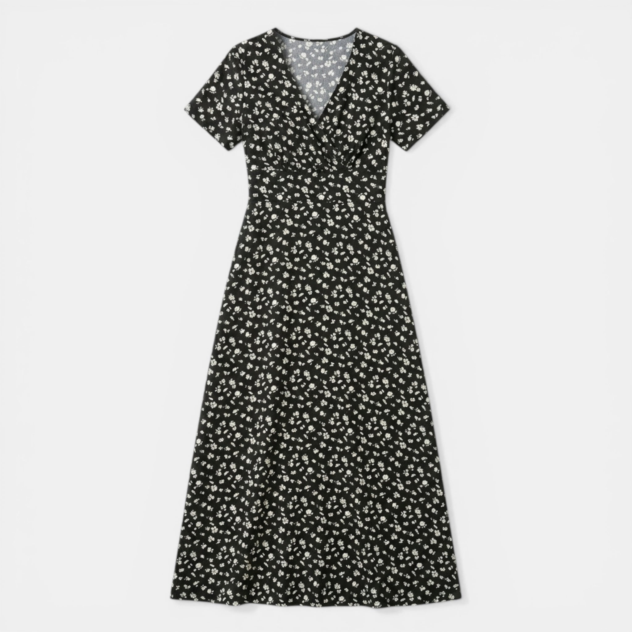 Women’s Floral Maxi Dress – V-Neck Short Sleeve