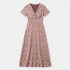 Women’s Floral Maxi Dress – V-Neck Short Sleeve