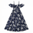 Women’s Floral Print Maxi Dress – Cold Shoulder Belted Style