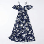 Women’s Floral Print Maxi Dress – Cold Shoulder Belted Style