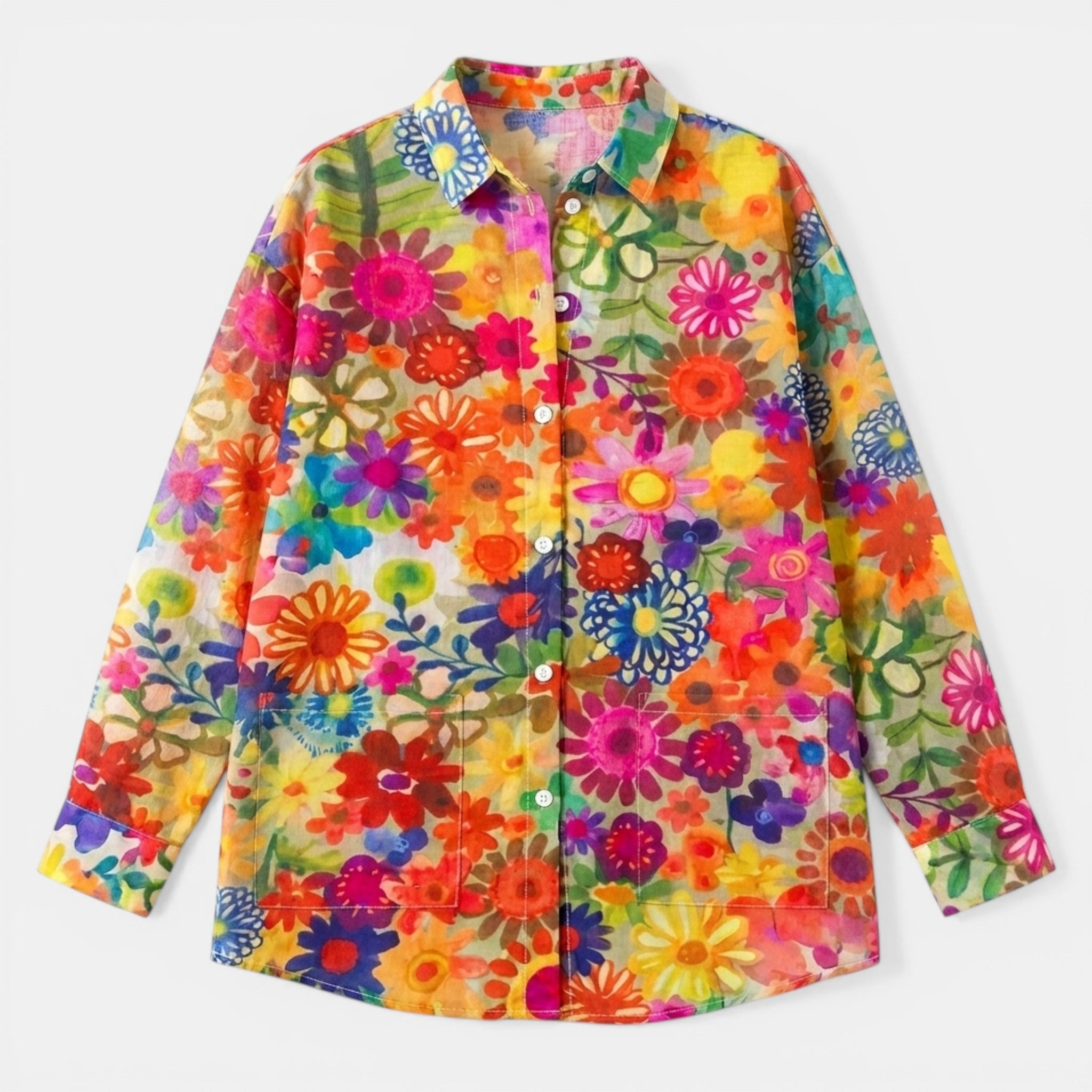 Women’s Floral Print Shirt – Lapel Collar Long Sleeve Blouse