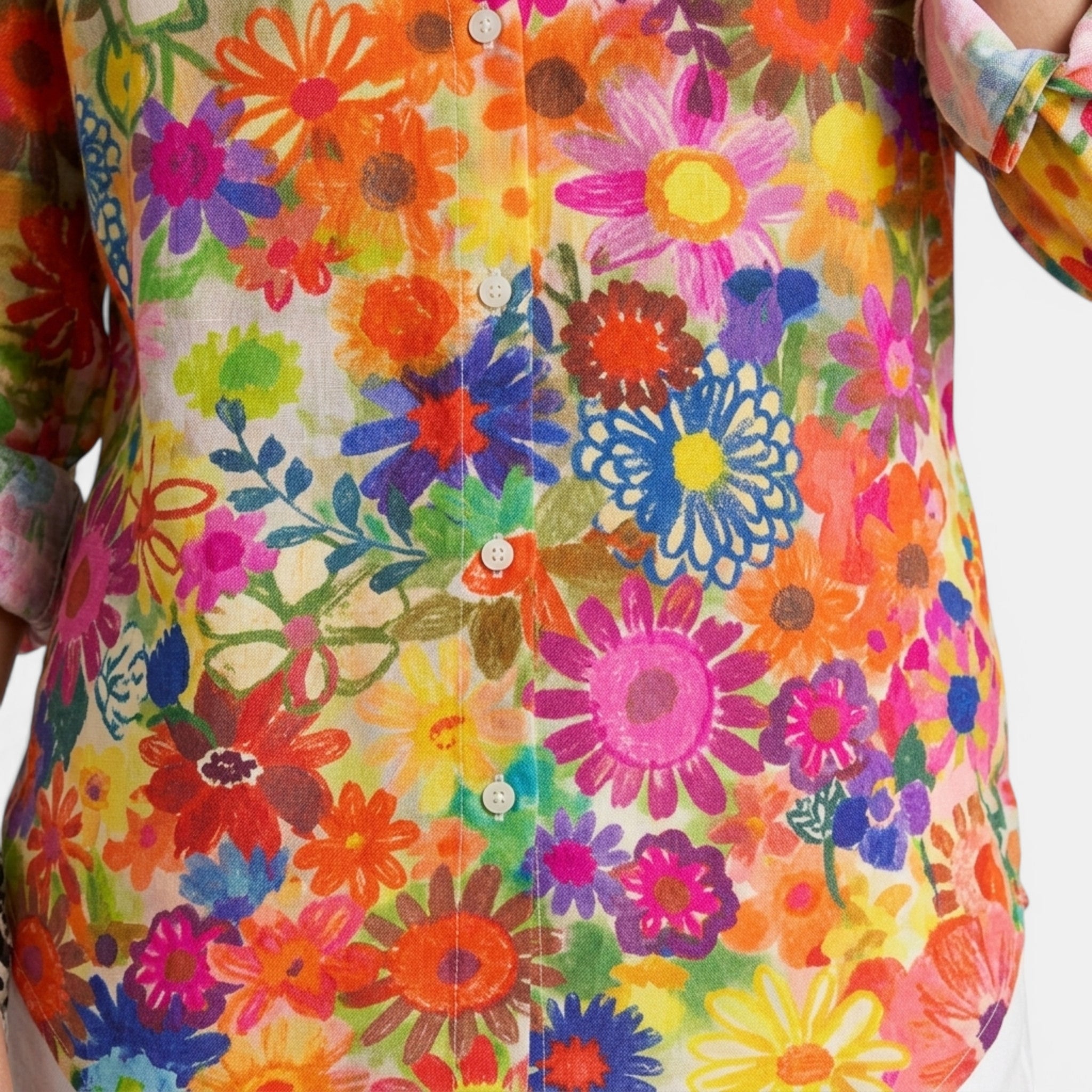 Women’s Floral Print Shirt – Lapel Collar Long Sleeve Blouse