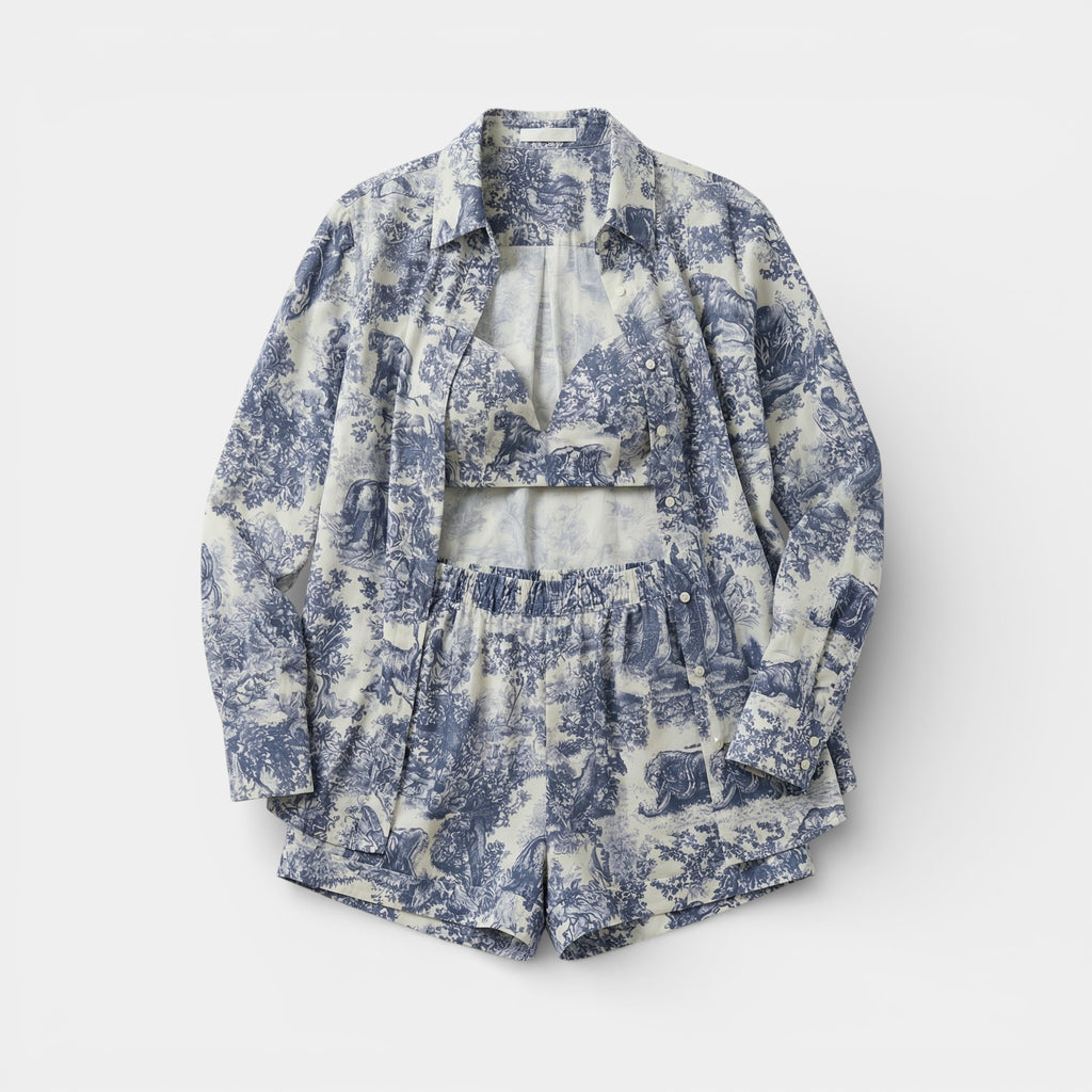 Women’s Floral Print Shorts Set – Three-Piece Summer Style