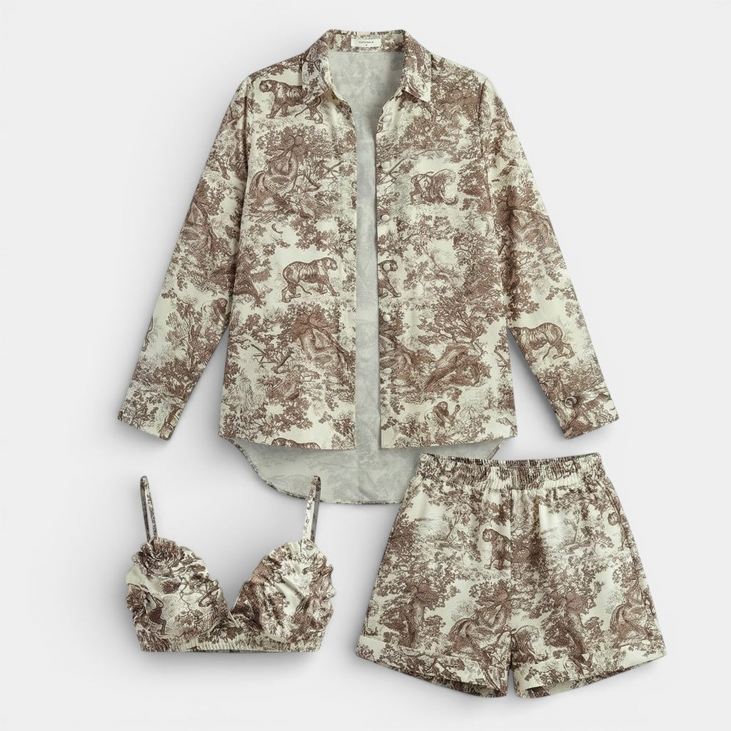 Women’s Floral Print Shorts Set – Three-Piece Summer Style