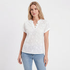 Women’s Floral V-Neck Shirt – Batwing Sleeve Button Detail