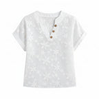 Women’s Floral V-Neck Shirt – Batwing Sleeve Button Detail