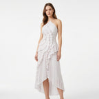 Women’s Halter Maxi Dress – Ruffle Pleated Asymmetric