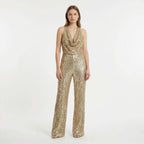 Women’s Halter Neck Jumpsuit – Wide Leg Draped Front