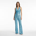 Women’s Halter Neck Jumpsuit – Wide Leg Draped Front