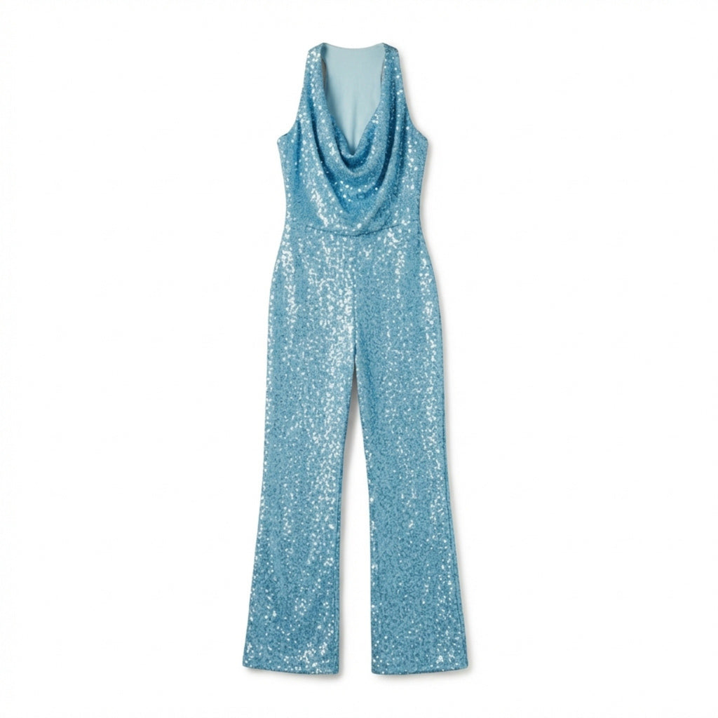 Women’s Halter Neck Jumpsuit – Wide Leg Draped Front
