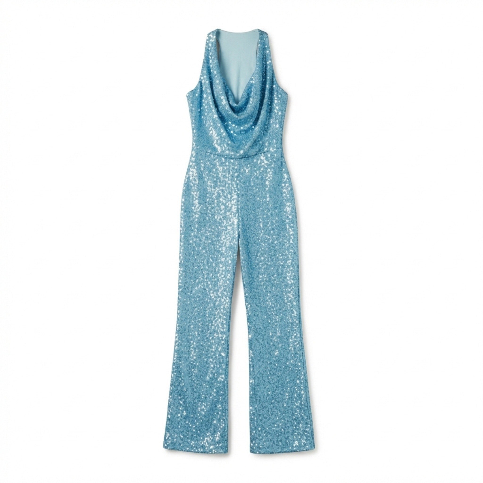 Women’s Halter Neck Jumpsuit – Wide Leg Draped Front