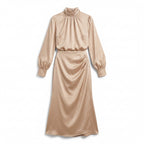 Women’s High Neck Midi Dress – Long Sleeve Elastic Waist