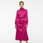 Women’s High Neck Midi Dress – Long Sleeve Elastic Waist