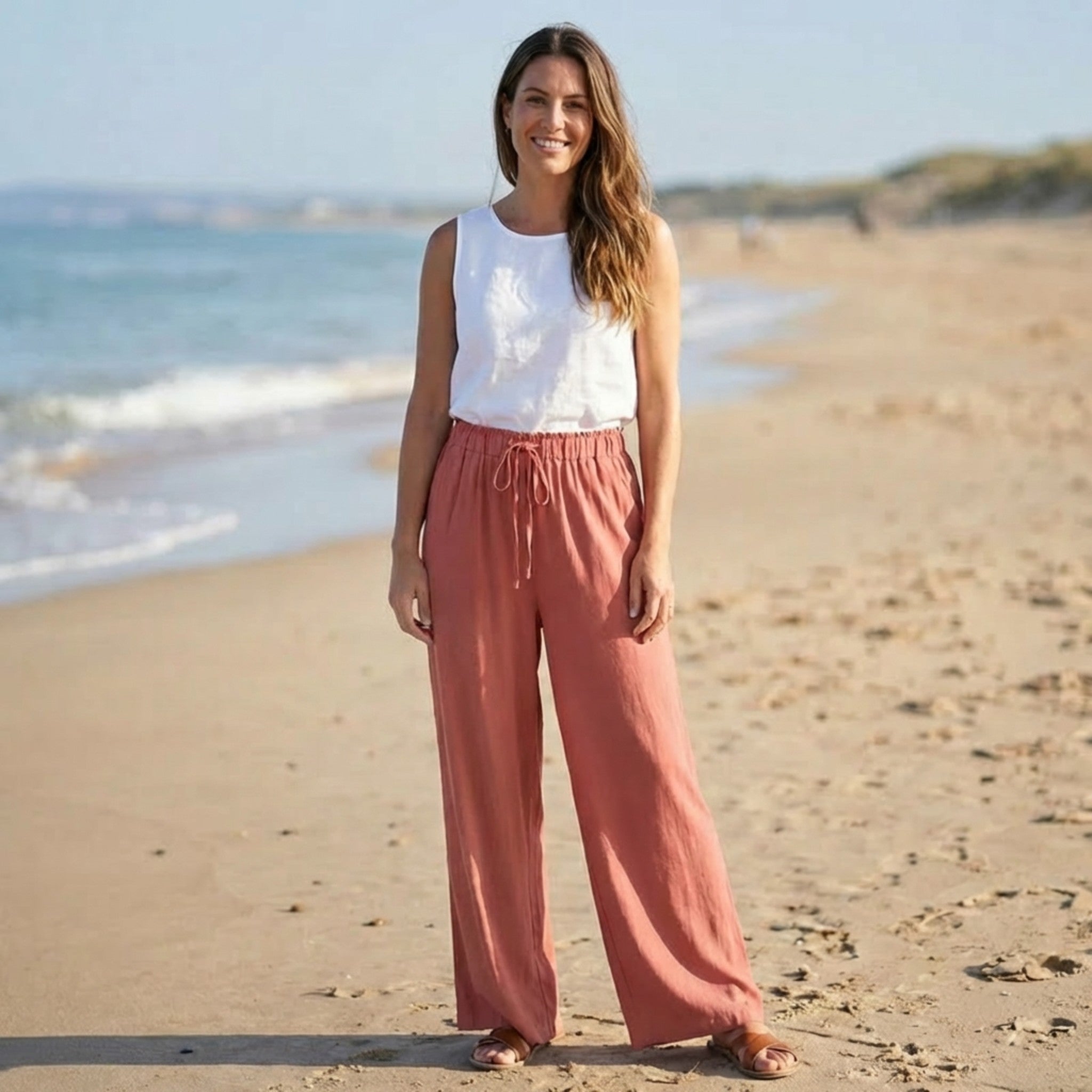 Women’s High-Rise Wide-Leg Pants – Adjustable Waist Tie