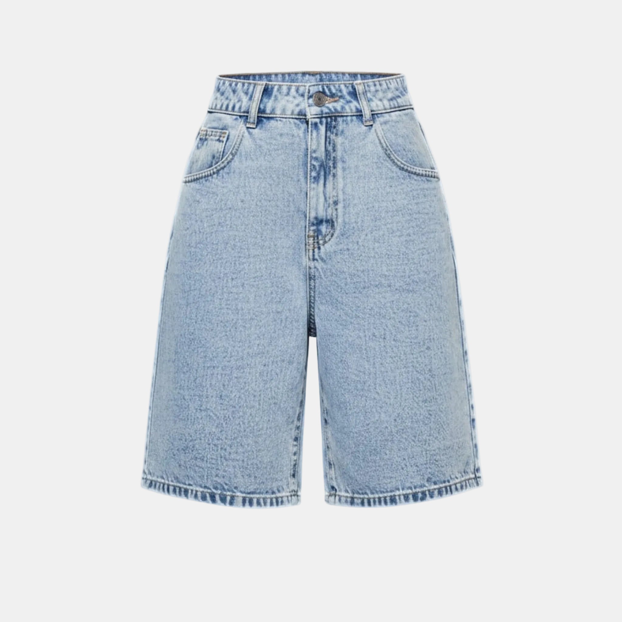 Women’s High Waist Denim Shorts – Bermuda Length Washed Design