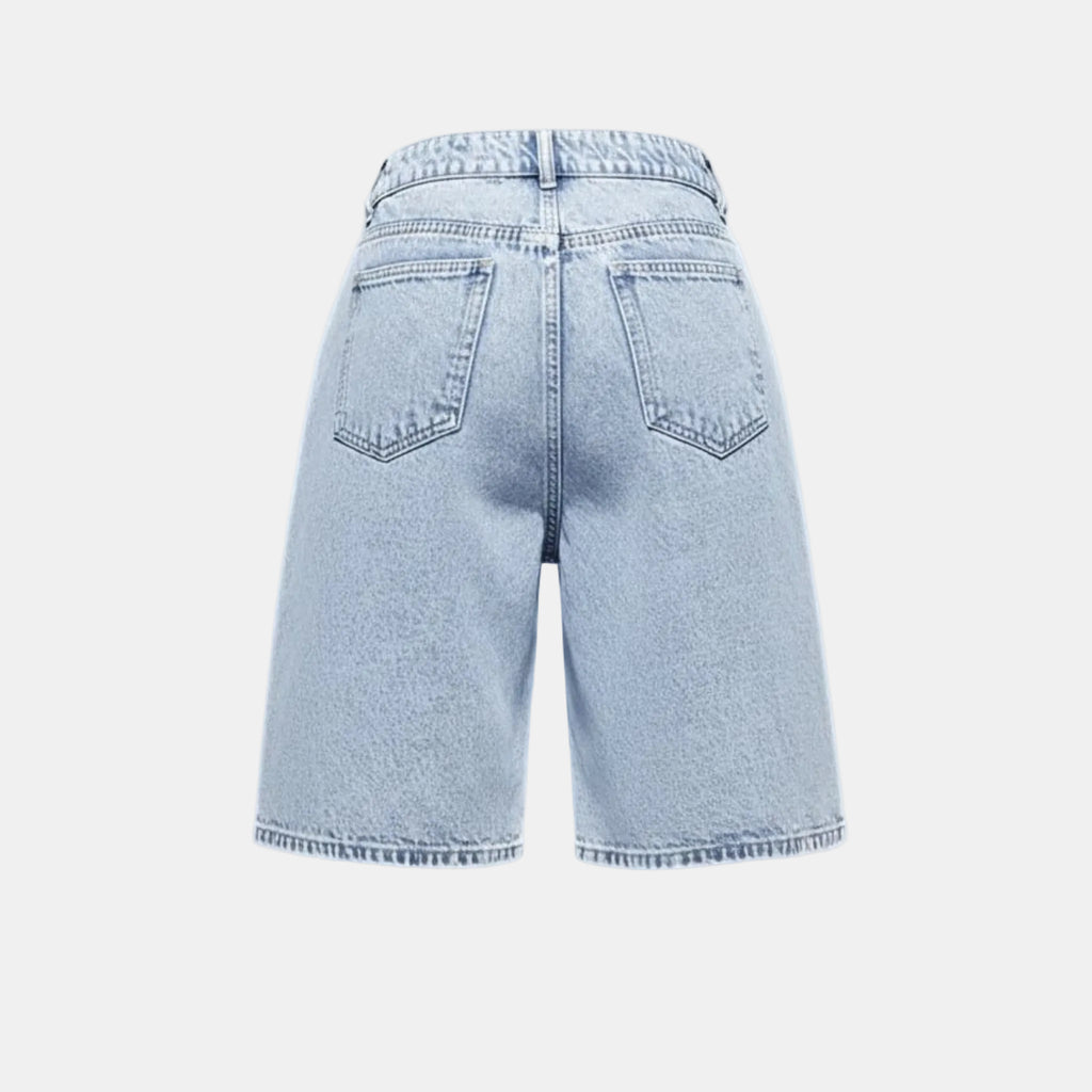Women’s High Waist Denim Shorts – Bermuda Length Washed Design