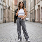 Women’s High Waist Wide-Leg Jeans – Acid Wash Denim Design