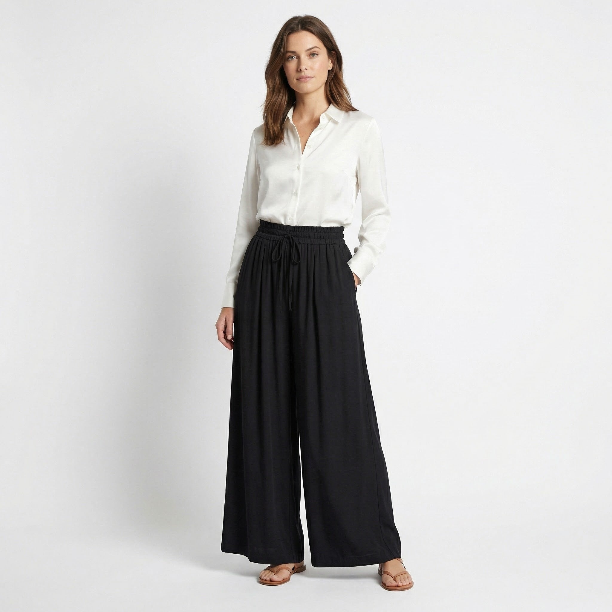Women’s High-Waist Wide-Leg Pants – Drawstring Waist Design