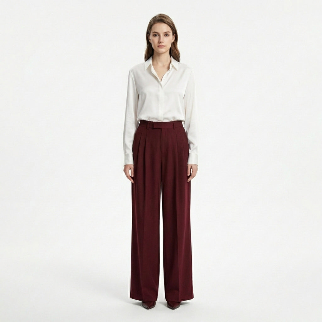 Women’s High Waist Wide Leg Pants – Pleated Straight Fit