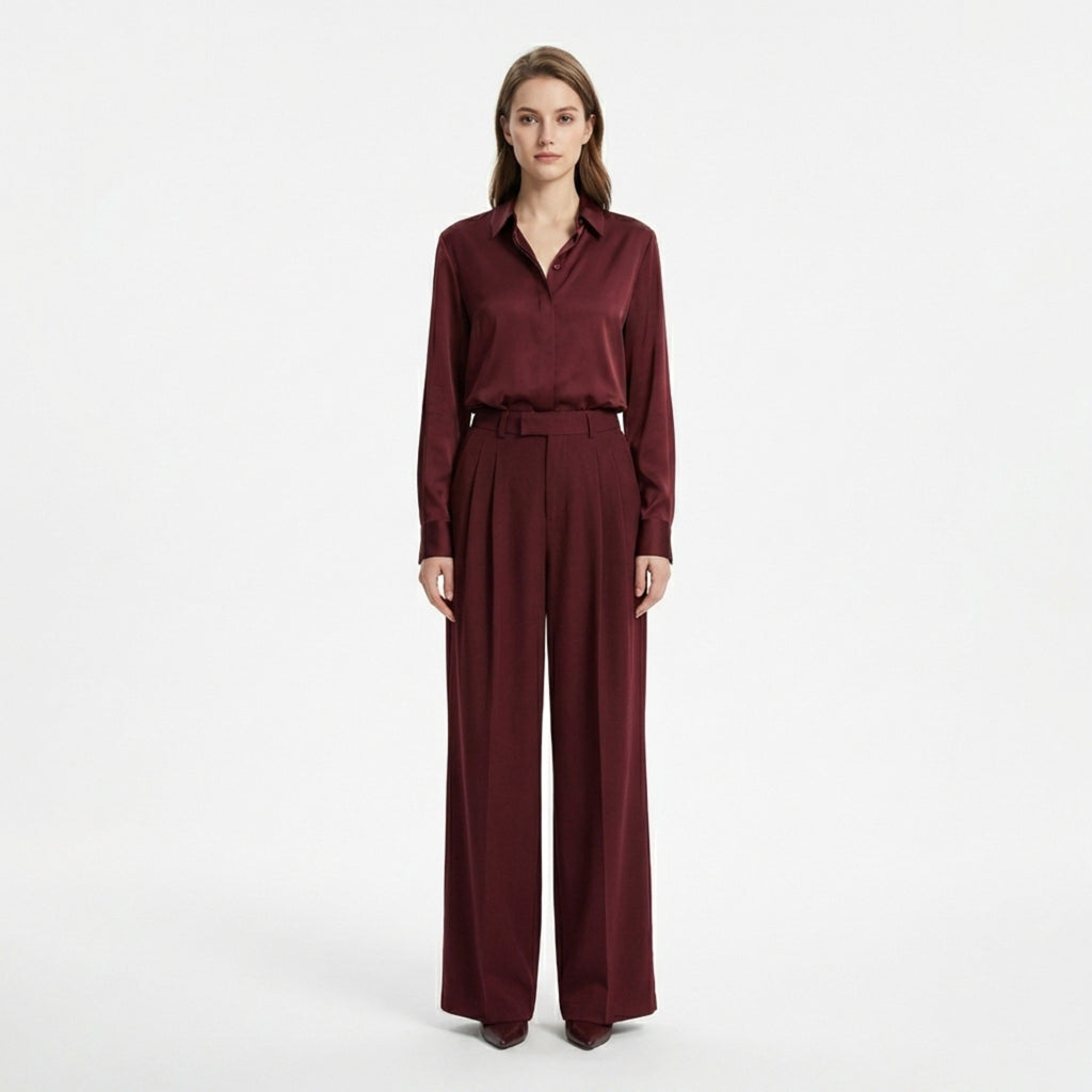 Women’s High Waist Wide Leg Pants – Pleated Straight Fit