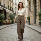 Women’s High Waist Wide-Leg Trousers – Solid Color Tailored Style